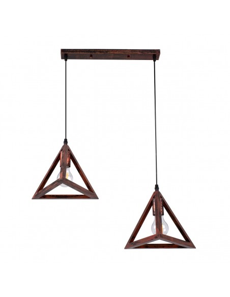 GloboStar® TRIANGLE 00613 Μοντέρνο Κρεμαστό Φωτιστικό Οροφής Δίφωτο 2 x E27 Χάλκινο Μεταλλικό Πλέγμα Μ60 x Π22 x Y130cm