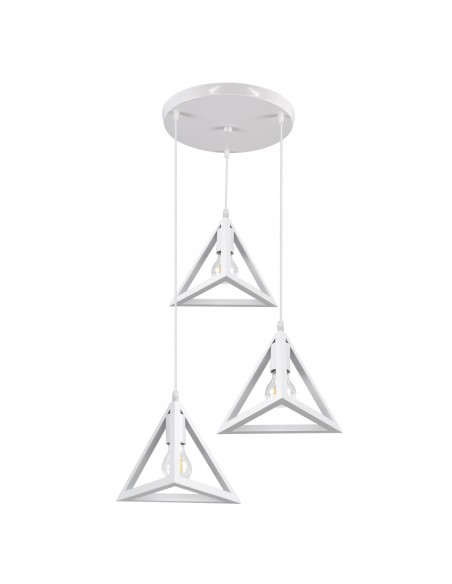 GloboStar® TRIANGLE 00617 Μοντέρνο Κρεμαστό Φωτιστικό Οροφής Τρίφωτο 3 x E27 Λευκό Μεταλλικό Πλέγμα Φ49 x Y130cm