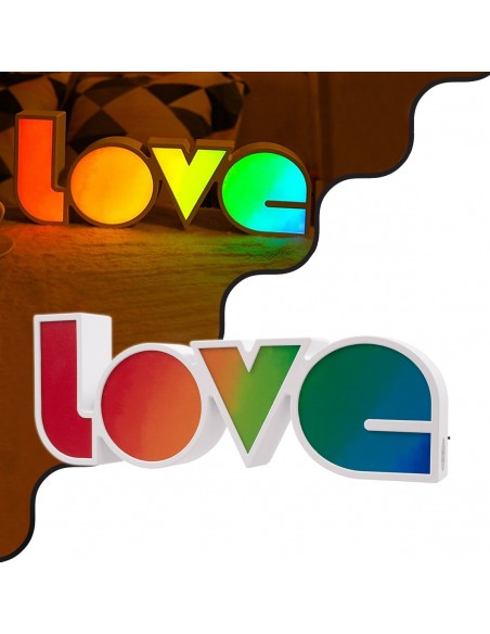 GloboStar® 76551 Μοντέρνο Επιτραπέζιο Διακοσμητικό Φωτιστικό LED Σήμανσης RAINBOW LOVE 2W με Διακόπτη On/Off & Καλώδιο Τροφοδοσίας USB - Μπαταρίας 3xAAA (Δεν Περιλαμβάνονται) Ψυχρό Λευκό 6000K