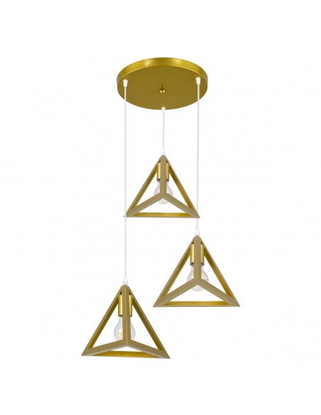 GloboStar® TRIANGLE 00620 Μοντέρνο Κρεμαστό Φωτιστικό Οροφής Τρίφωτο 3 x E27 Χρυσό Μεταλλικό Πλέγμα Φ49 x Y130cm