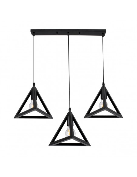 GloboStar® TRIANGLE 00621 Μοντέρνο Κρεμαστό Φωτιστικό Οροφής Τρίφωτο 3 x E27 Μαύρο Μεταλλικό Πλέγμα Μ70 x Π22 x Y130cm