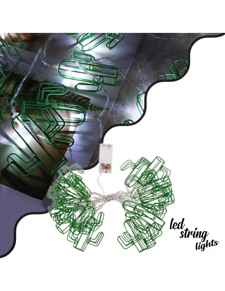 79801 Διακοσμητική Γιρλάντα Green Cactus 3 Μέτρα με Διακόπτη On/Off - 20 LED 2W με Μπαταρίες 2xAA & Διάφανο Καλώδιο IP20 Ψυχρό Λευκό 6000K Μ3m