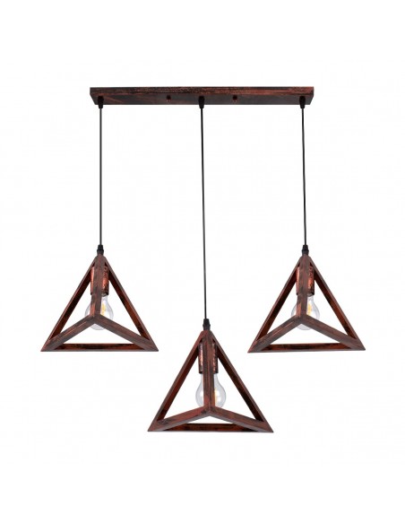 GloboStar® TRIANGLE 00623 Μοντέρνο Κρεμαστό Φωτιστικό Οροφής Τρίφωτο 3 x E27 Χάλκινο Μεταλλικό Πλέγμα Μ70 x Π22 x Y130cm