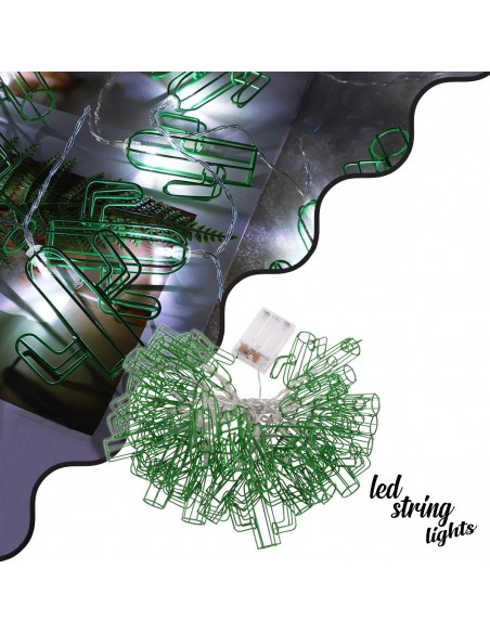 79802 Διακοσμητική Γιρλάντα Green Cactus 6 Μέτρα με Διακόπτη On/Off - 40 LED 4W με Μπαταρίες 3xAA & Διάφανο Καλώδιο IP20 Ψυχρό Λευκό 6000K Μ6m