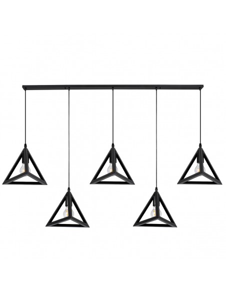 GloboStar® TRIANGLE 00608 Μοντέρνο Κρεμαστό Φωτιστικό Οροφής Πολύφωτο 5 x E27 Μαύρο Μεταλλικό Πλέγμα Μ170 x Π22 x Y130cm
