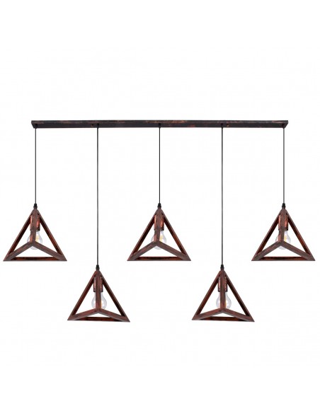 GloboStar® TRIANGLE 00609 Μοντέρνο Κρεμαστό Φωτιστικό Οροφής Πολύφωτο 5 x E27 Χάλκινο Μεταλλικό Πλέγμα Μ170 x Π22 x Y130cm