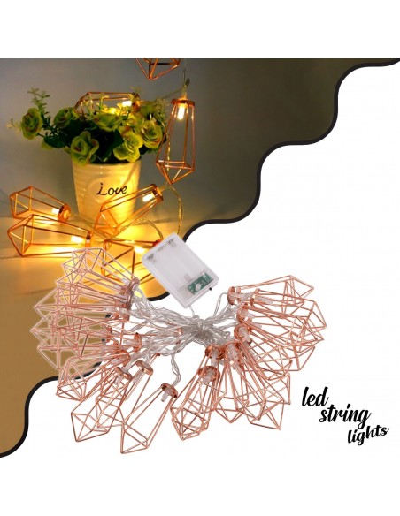 79805 Διακοσμητική Γιρλάντα Bronze Cone 4 Μέτρα με Διακόπτη On/Off - 30 LED 3W με Μπαταρίες 3xAA & Διάφανο Καλώδιο IP20 Θερμό Λευκό 2700K Μ4m