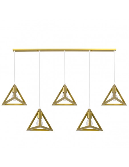 GloboStar® TRIANGLE 00610 Μοντέρνο Κρεμαστό Φωτιστικό Οροφής Πολύφωτο 5 x E27 Χρυσό Μεταλλικό Πλέγμα Μ170 x Π22 x Y130cm