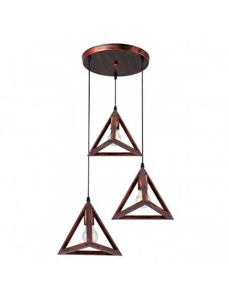 GloboStar® TRIANGLE 00618 Μοντέρνο Κρεμαστό Φωτιστικό Οροφής Τρίφωτο 3 x E27 Χάλκινο Μεταλλικό Πλέγμα Φ49 x Y130cm