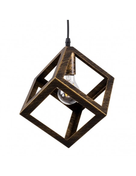 GloboStar® CUBE 00803 Μοντέρνο Κρεμαστό Φωτιστικό Οροφής Μονόφωτο 1 x E27 Χρυσό Σκουριά Μεταλλικό Πλέγμα Μ25 x Π25 x Υ25cm