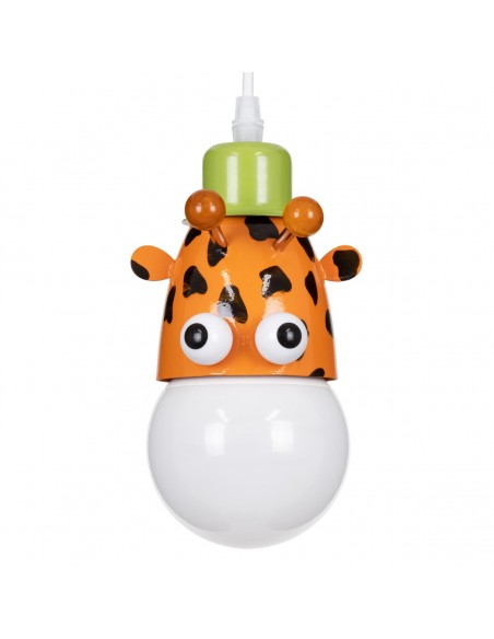 GloboStar® GIRAFFE 00638 Μοντέρνο Κρεμαστό Παιδικό Φωτιστικό Οροφής Μονόφωτο 1 x E27 Λευκό Πράσινο Πορτοκαλί Μαύρο Μεταλλικό Μ12 x Π10.5 x Υ13.5cm