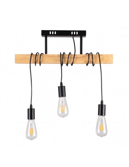 GloboStar® JOLLY 00605 Vintage Κρεμαστό Φωτιστικό Οροφής Τρίφωτο 3 x E27 Μαύρο Μεταλλικό Ξύλινο Ράγα Μ55 x Π6 x Υ30cm έως Y115cm max