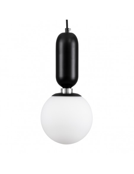 GloboStar® MAVERICK 00945 Μοντέρνο Κρεμαστό Φωτιστικό Οροφής Μονόφωτο 1 x E27 Μαύρο Μεταλλικό Γυάλινο Μπάλα Φ15 x Υ33cm