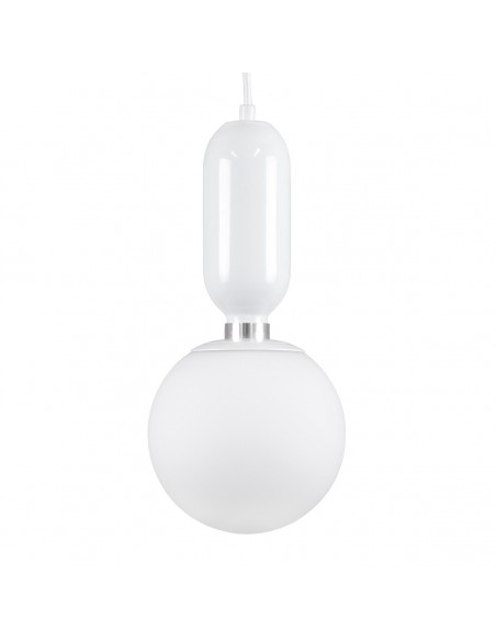 GloboStar® MAVERICK 00944 Μοντέρνο Κρεμαστό Φωτιστικό Οροφής Μονόφωτο 1 x E27 Λευκό Μεταλλικό Γυάλινο Μπάλα Φ15 x Υ33cm
