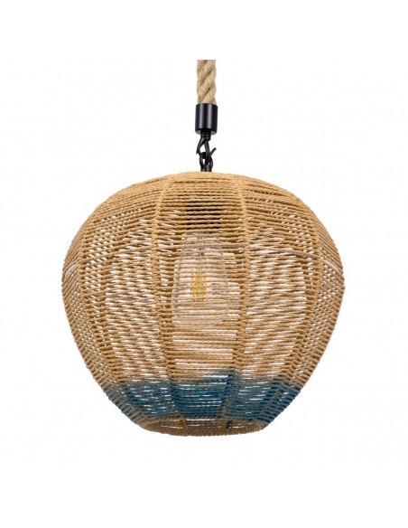 GloboStar® SIMON 00726 Vintage Κρεμαστό Φωτιστικό Οροφής Μονόφωτο 1 x E27 Μπεζ - Μπλε Καμπάνα με Σχοινί Φ30 x Υ30cm