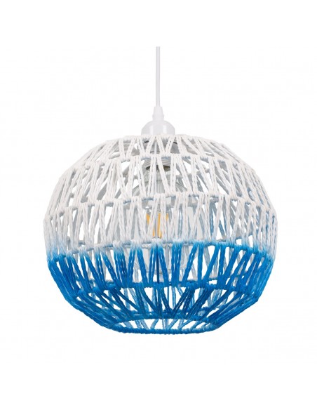 GloboStar® SANTOR 00728 Vintage Κρεμαστό Φωτιστικό Οροφής Μονόφωτο 1 x E27 Λευκό - Μπλε Καμπάνα με Σχοινί Φ30 x Υ30cm