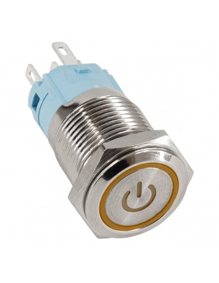 GloboStar® 70779 LED Φωτιζόμενος Διακόπτης Χωνευτός - Μπουτόν PUSH On Ανοξείδωτος AC 220-240V Αδιάβροχο IP67 Φ18mm με Angel Eye Πορτοκαλί