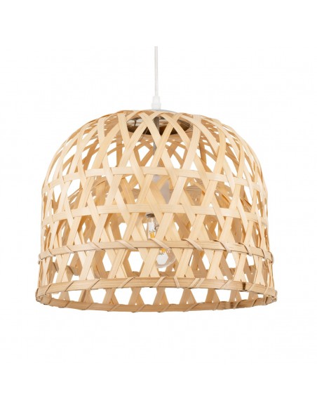 GloboStar® MANGEA 00715 Vintage Κρεμαστό Φωτιστικό Οροφής Μονόφωτο 1 x E27 Καφέ Ξύλινο Μπαμπού Φ35 x Y32cm