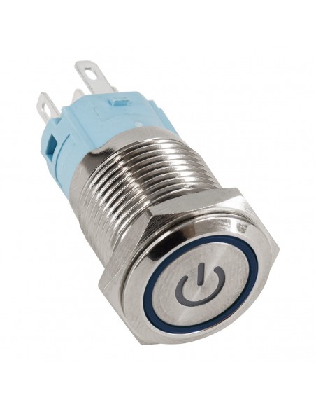 GloboStar® 70788 LED Φωτιζόμενος Διακόπτης Χωνευτός - Μπουτόν PUSH On Ανοξείδωτος DC 12V με Angel Eye Αδιάβροχο Φ18mm IP67 Μπλε