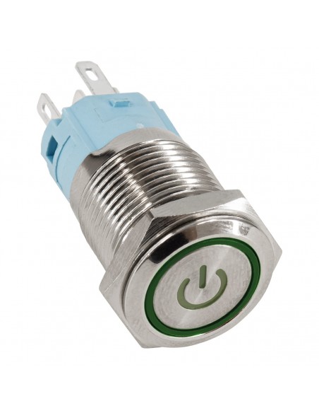GloboStar® 70772 LED Φωτιζόμενος Διακόπτης Χωνευτός - Μπουτόν On/Off Ανοξείδωτος AC 220-240V Αδιάβροχο IP67 Φ18mm με Angel Eye Πράσινο