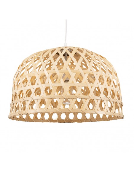 GloboStar® MANGEA 00716 Vintage Κρεμαστό Φωτιστικό Οροφής Μονόφωτο 1 x E27 Καφέ Ξύλινο Μπαμπού Φ50 x Y34cm