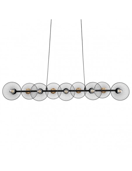 GloboStar® VERONA 00588 Μοντέρνο Κρεμαστό Φωτιστικό Οροφής Πολύφωτο 9 x E27 Μαύρο Μεταλλικό Πλέγμα Μ140 x Π28 x Υ20cm