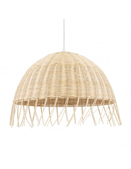 GloboStar® JAKARTA 00712 Vintage Κρεμαστό Φωτιστικό Οροφής Μονόφωτο 1 x E27 Μπέζ Ξύλινο Ψάθινο Μπαμπού Καμπάνα Φ50 x Y36cm