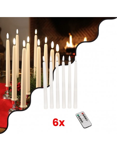 GloboStar® 79563 ΣΕΤ 6 Διακοσμητικών Realistic Κεριών Κηροπηγίου με LED Εφέ Κινούμενης Φλόγας - Μπαταρίας & Ασύρματο Χειριστήριο IR Θερμό Λευκό 2700K Dimmable