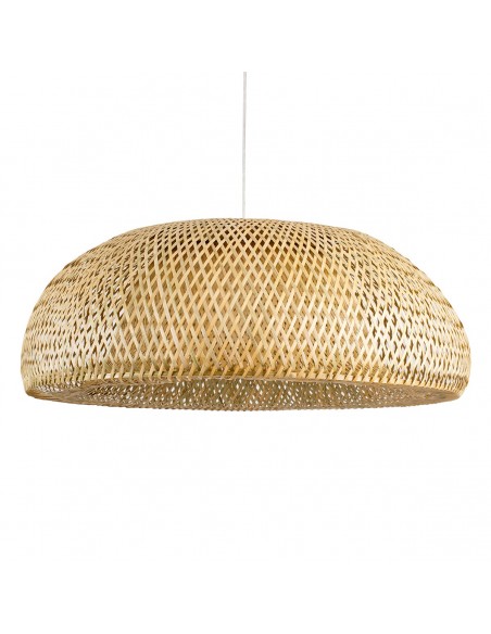 GloboStar® SAN TROPEZ 00674 Vintage Κρεμαστό Φωτιστικό Οροφής Μονόφωτο 1 x E27 Καφέ Ξύλινο Μπαμπού Φ80 x Υ28cm