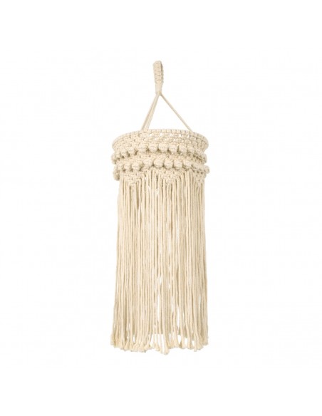 GloboStar® 36205 UGANDA Καπέλο Φωτιστικού Boho - Μακραμέ Πλεκτό Χειροποίητο Μπεζ Υφασμάτινο με Σχοινί Φ25 x Υ70cm