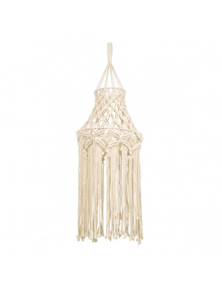GloboStar® 36209 SOMALIA Καπέλο Φωτιστικού Μακραμέ Πλεκτό Χειροποίητο Μπεζ Υφασμάτινο με Σχοινί Φ30 x Υ90cm