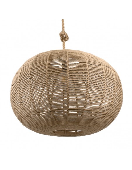 GloboStar® MANDALA 00732 Vintage Κρεμαστό Φωτιστικό Οροφής Μονόφωτο 1 x E27 Πλέγμα με Μπεζ Σχοινί Φ80 x Υ60cm