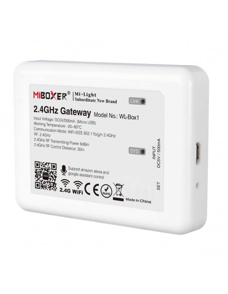 GloboStar® 73423 WL-Box1 Mi-BOXER Smart Bridge Gateway RF 2.4GHz to WiFi IEEE 802.11b/g/n DC 5V 500mA - IP20 - Μ9 x Π6.6 x Υ15cm - 5 Years Warranty