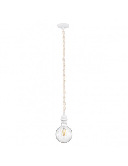 GloboStar® 36215 SHAQRA Κρεμαστό Φωτιστικό Οροφής Ανάρτηση Boho - Μακραμέ Πλεκτό Χειροποίητο με Λευκό Ντουί 1 x E27 για Τοποθέτηση Καπέλων Φωτιστικών Μονόφωτο Μπεζ Υφασμάτινο με Σχοινί Φ4 x Y110cm