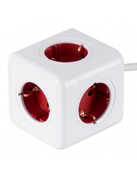 GloboStar® TRAVEL PowerCube PRO Certified 79645 Πολύπριζο 5 Θέσεων με 1.5m Kαλώδιο - 5 Πρίζες Ασφαλείας Childproof EU Schuko AC 220-240V Μ7.5 x Π11.5 x Υ7.5 - Λευκό με Κόκκινο - Max Load 3680W/16A