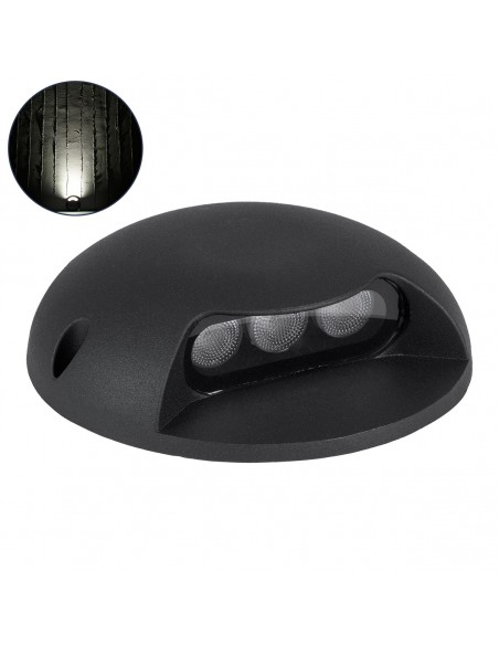 GloboStar® STEP-LUNA 90617 Επιφανειακό Φωτιστικό Σκαλοπατιού - Διαδρόμου LED 3W 345lm 10° DC 24V Αδιάβροχο IP65 Φ12 x Υ3cm Φυσικό Λευκό 4500K - Μαύρο - 3 Years Warranty