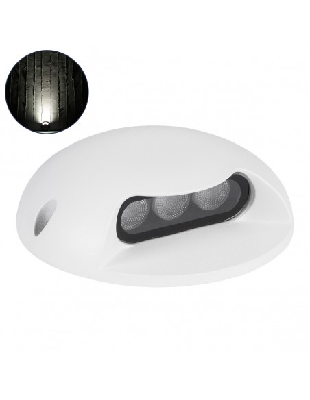 GloboStar® STEP-LUNA 90620 Επιφανειακό Φωτιστικό Σκαλοπατιού - Διαδρόμου LED 3W 345lm 10° DC 24V Αδιάβροχο IP65 Φ12 x Υ3cm Φυσικό Λευκό 4500K - Λευκό - 3 Years Warranty