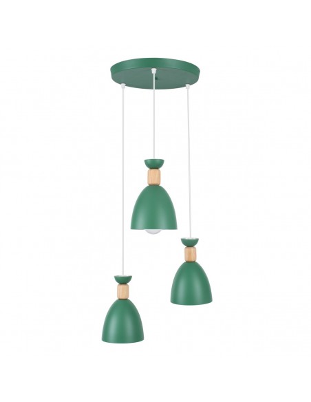 GloboStar® AVA 61575 Μοντέρνο Κρεμαστό Φωτιστικό Οροφής Τρίφωτο 3 x E27 Πράσινο Κυπαρισσί Μεταλλικό Καμπάνα με Ξύλινη Λεπτομέρεια Φ35 x Υ130cm