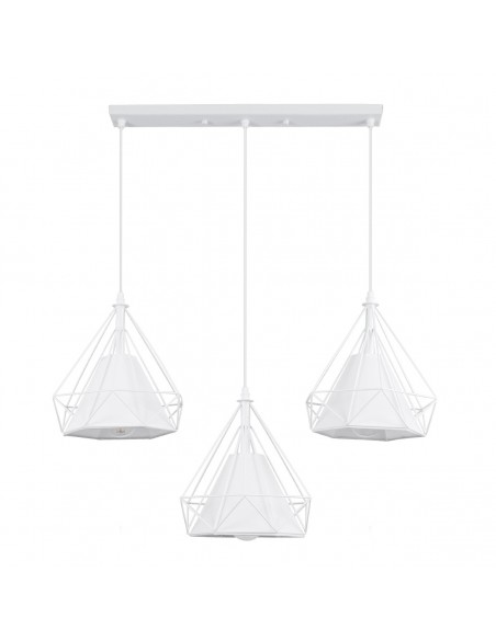 GloboStar® EIFFEL 61570 Vintage Κρεμαστό Φωτιστικό Οροφής Τρίφωτο 3 x E27 Λευκό Μεταλλικό Πλέγμα με Λευκό Ύφασμα Μ68 x Π25 x Υ130cm