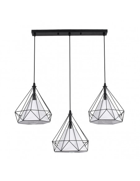 GloboStar® EIFFEL 61569 Vintage Κρεμαστό Φωτιστικό Οροφής Τρίφωτο 3 x E27 Μαύρο Μεταλλικό Πλέγμα με Λευκό Ύφασμα Μ68 x Π25 x Υ130cm