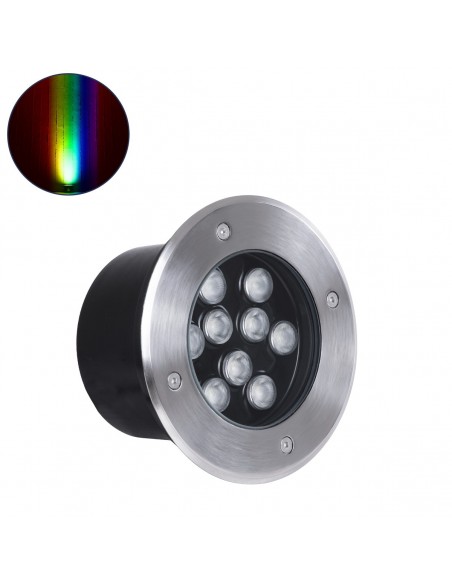 GloboStar® UNDERGROUND-TINA 90669 Χωνευτό Φωτιστικό Σποτ Δαπέδου LED 12W 1260lm 30° DC 24V Αδιάβροχο IP65 Φ16 x Υ9cm Πολύχρωμο RGBW DMX512 - Ανοξείδωτο Ατσάλι - 3 Years Warranty