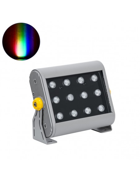 GloboStar® FLOOD-HENA 90641 Προβολέας Wall Washer για Φωτισμό Κτιρίων LED 24W 2400lm 30° DC 24V Αδιάβροχο IP65 Μ22.5 x Π6 x Υ16.5cm Πολύχρωμο RGB DMX512 - Ασημί - 3 Years Warranty