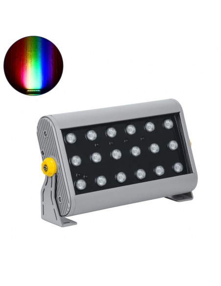 GloboStar® FLOOD-HENA 90642 Προβολέας Wall Washer για Φωτισμό Κτιρίων LED 36W 3600lm 30° DC 24V Αδιάβροχο IP65 Μ30 x Π6 x Υ17cm Πολύχρωμο RGB DMX512 - Ασημί - 3 Years Warranty