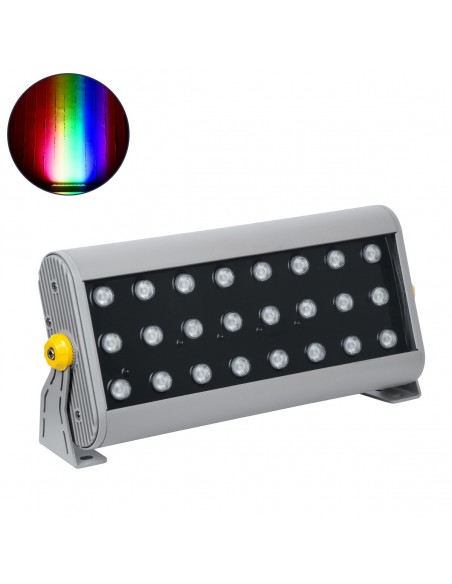 GloboStar® FLOOD-HENA 90643 Προβολέας Wall Washer για Φωτισμό Κτιρίων LED 48W 4800lm 30° DC 24V Αδιάβροχο IP65 Μ39 x Π6 x Υ17cm Πολύχρωμο RGB DMX512 - Ασημί - 3 Years Warranty