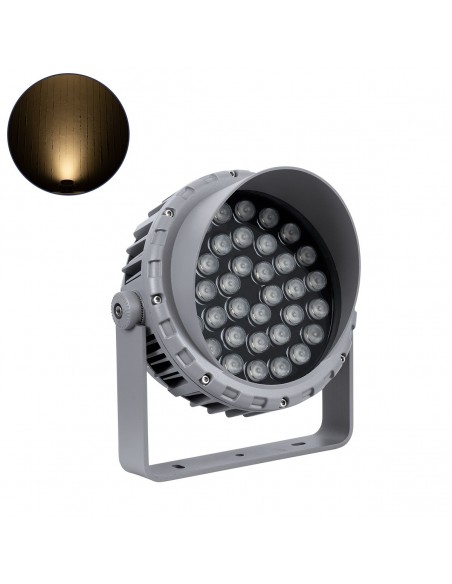 GloboStar® FLOOD-MENA 90645 Προβολέας Wall Washer με Αντιθαμβωτική Γρίλια για Φωτισμό Κτιρίων LED 36W 3240lm 30° AC 220-240V Αδιάβροχο IP65 Φ23 x Υ18cm Θερμό Λευκό 3000K - Ασημί - 3 Years Warranty