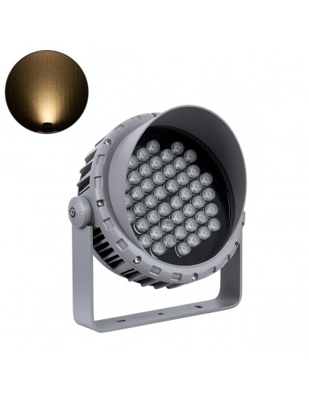 GloboStar® FLOOD-MENA 90646 Προβολέας Wall Washer με Αντιθαμβωτική Γρίλια για Φωτισμό Κτιρίων LED 48W 4320lm 30° AC 220-240V Αδιάβροχο IP65 Φ25 x Υ18cm Θερμό Λευκό 3000K - Ασημί - 3 Years Warranty