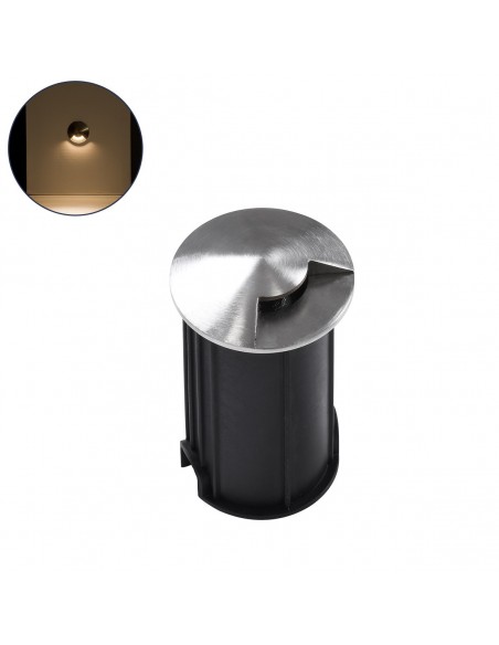 GloboStar® UNDERGROUND-RENA 90660 Χωνευτό Φωτιστικό Σποτ Δαπέδου One Sided LED 1W 110lm 30° DC 24V Αδιάβροχο IP68 Φ5 x Υ9cm Θερμό Λευκό 3000K - Ανοξείδωτο Ατσάλι - 3 Χρόνια Εγγύηση