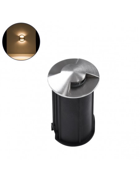 GloboStar® UNDERGROUND-RENA 90662 Χωνευτό Φωτιστικό Σποτ Δαπέδου Two Sided LED 1W 110lm 30° DC 24V Αδιάβροχο IP68 Φ5 x Υ9cm Θερμό Λευκό 3000K - Ανοξείδωτο Ατσάλι - 3 Χρόνια Εγγύηση