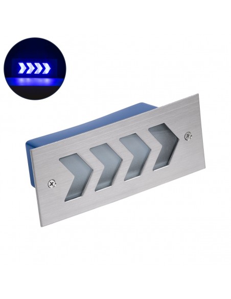 GloboStar® WALLLIGHT-ARINA 90673 Χωνευτό Φωτιστικό Τοίχου LED 6W 600lm 120° DC 24V Αδιάβροχο IP67 Μ17 x Π7 x Υ5.5cm Μπλε - Ανοξείδωτο Ατσάλι - 3 Years Warranty