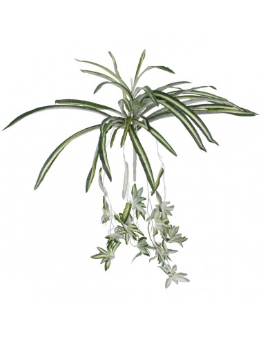 GloboStar® SPIDER PLANT 78217 Τεχνητό Φυτό Χλωρόφυτο - Μπουκέτο Διακοσμητικών Φυτών - Κλαδιών με Φύλλωμα Πράσινο - Κίτρινο - Λευκό Υ60cm